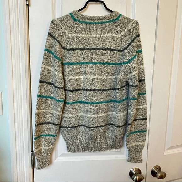 Vintage Strategy  Wool Blend Gray Knit Striped V-neck Sweater - Picture 3 of 6